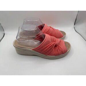 BZees Womens Smile II Slide Sandal Pink Lace Wedge Shoe Size 10